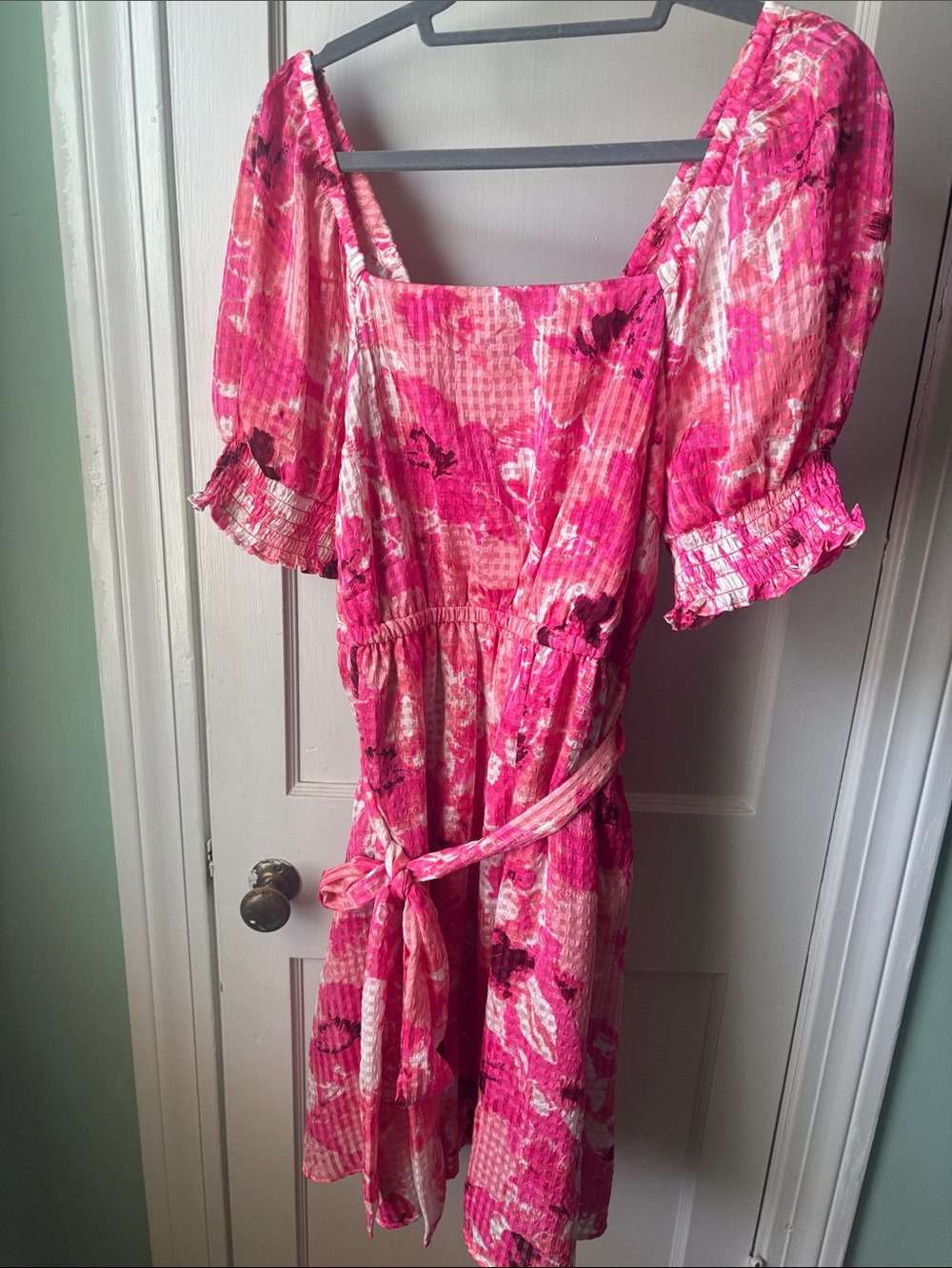 Lane Bryant Pink Floral One-Piece Dress with Tie Waist - size 14